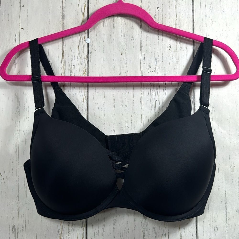 Torrid Curve Push Up Underwire Cups Crisscross Wide Side Band Bra Black